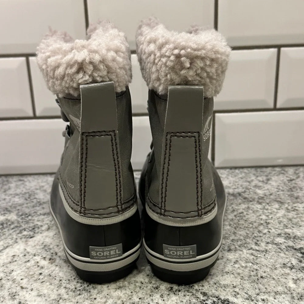 Sorel Kids 12 Yoot Pac Nylon Snow Boots Gray Black Waterproof Faux Fur Winter